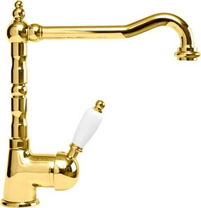 Смеситель для кухни, (цв.золото, ручка цв.белый),  ZZ Cezares Elite ELITE-LLM2-03/24-Bi