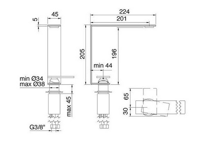 Смеситель для раковины, 1 ручк., h 205мм, (цв. тертая сталь),  ZZ 3M 5mm IT 2818 IS 5M ZZ