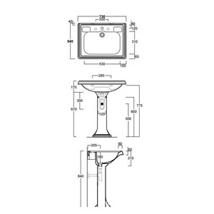 Раковина 730х540мм, 1 отв. д/смес., ,без бортика, установка на пьед. AR 805, БЕЗ креплен. арт. F 89, (цв. белый)  ZZ Simas Arcade AR 854
