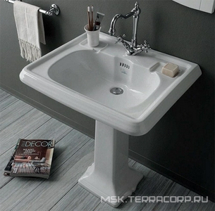 Раковина 730х540мм, 1 отв. д/смес., ,без бортика, установка на пьед. AR 805, БЕЗ креплен. арт. F 89, (цв. белый)  ZZ Simas Arcade AR 854