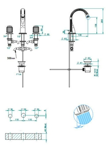 Смеситель для биде, на 3 отв., с д.к., (цв. золото (Dore))  ZZ THG Jaipur Aragonite A9A-F01-2151