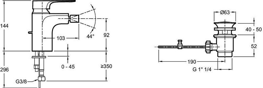 Смеситель для биде , донный клапан в комплекте, хром KL Jacob Delafon Aleo+ E72316-CP