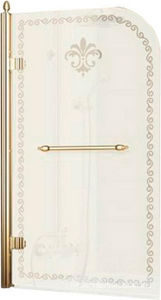 Штора на ванну 815хh1450мм, "Левая", поворотная, с полотенцедержателем, (стекло матовое с прозр./узором, 8мм, фурн/цв.бронза),  ZZ Cezares Retro RETRO-V-1-80/145-PP-Br-L