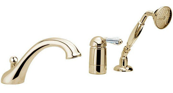 Смеситель для ванны, встраиваемый на 3 отв., лейка, шланг в компл., (цв.золото 24k, ручка ), Nicolazzi ZZ Nicolazzi Cristallo 3414 GO 33