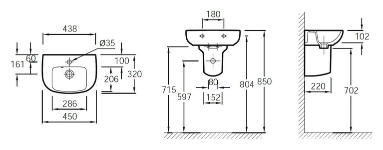 Раковина 45x32 см. ZZ Jacob Delafon Odeon Up E4760-00