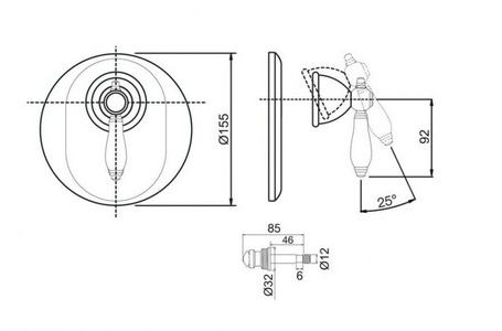Смеситель для душа встраиваемый в стену, с переключателем, (внешняя часть, БЕЗ внутренней части арт.F3000), (цв. хром),  ZZ Fima Carlo Frattini Herend F5409X2CR