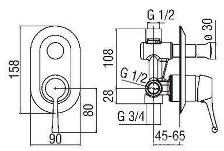 Смеситель для душа с переключателем, встраиваемый в стену, внешняя и внутренняя часть, цв.хром,  ZZ Nobili Carlos Primero CP100CR