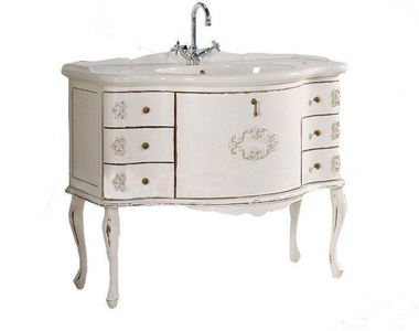 Тумба напольная 106х58хh82см, под раковину, 1 большой выдв ящик, 6 маленьких, одна корзина, два ящика, (цв. Anticato Bianco, ручки хром),  ZZ Il Tempo Del Trendy MO 296 / Anticato Bianco / Cr