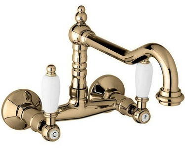 Смеситель для кухни, настенный, (цв.бронза, ручки белые),  ZZ Cezares First FIRST-LLP-02-Bi