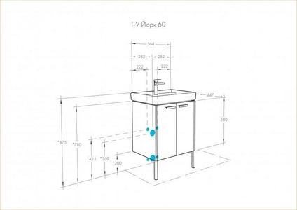 Тумба напольная  60, 570*600*450 мм, цвет белый/выбеленное дерево, без раковины Дрея Q-60  ZZ Aquaton Йорк 1A170201YOAY0