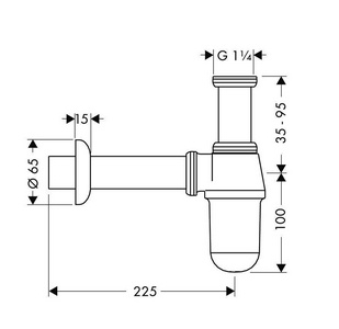 Сифон-стакан для раковины, 1 1/4, горизонтальная часть 225мм, (металл цв.хром), HG ZZ Hansgrohe Универсал 52053000