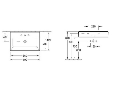 Раковина 600х420 мм для установки на столешницу, 1 отв. д/смес, с переливом (TitanCeram),  ZZ Villeroy & Boch Memento 2.0 4A0760R1