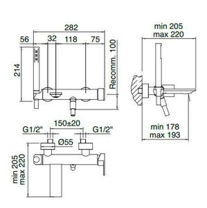 Смеситель для ванны, лейка и шланг в компл., (цв. чёрный/хром),  ZZ 3M Ran 2200 NC
