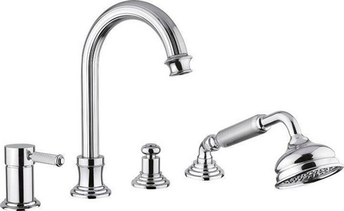 Смеситель для ванны, встраиваемый в борт, на 4 отв., лейка, шланг в компл.,  (цв.хром, одноручковый),  ZZ Cezares Olimp OLIMP-BVDM-01-L