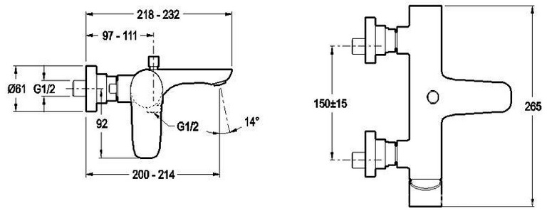 Смеситель настенный  для ванны/душа, хром Jacob Delafon Aleo E72282-CP