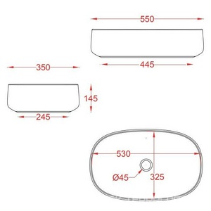 Раковина накладная на столешницу, овальная 55х35хh14,5см, без отв.д/смесит., без перелива, (цв.glossy black),  ZZ ArtСeram Cognac COL003 03; 00