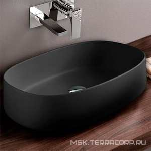 Раковина накладная на столешницу, овальная 55х35хh14,5см, без отв.д/смесит., без перелива, (цв.glossy black),  ZZ ArtСeram Cognac COL003 03; 00