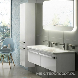 Тумба 120хh35х44cм, д/раков.120cм, (2выдв.отдел.,разд-ль-2 шт.,праст.кронтейнеры 4 шт.,сифон,крепл.),БЕЗ РУЧКИ арт.R4361AA,(цв.бел.глянц.),ZZ Ideal Standard Tonic II R4305WG