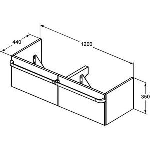 Тумба 120хh35х44cм, д/раков.120cм, (2выдв.отдел.,разд-ль-2 шт.,праст.кронтейнеры 4 шт.,сифон,крепл.),БЕЗ РУЧКИ арт.R4361AA,(цв.бел.глянц.),ZZ Ideal Standard Tonic II R4305WG