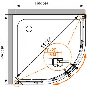Душевой уголок 1000х1000хh1950мм, 1/4 круга, R550мм, две раздвижные двери, (стекло прозрачное с мат.узором, 8мм, фурнит. цв.хром),  ZZ Cezares Retro RETRO-A-R-2-100-SCORREVOLE-CP-Br
