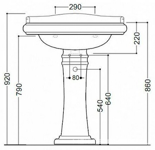 Раковина 73х54см, с 3 отв.д/смесит., (без крепл.), цв.чёрный глянцевый,  ZZ Kerasan Retro 104704*3   /  С 3 ОТВ ДЛЯ СМЕСИТ
