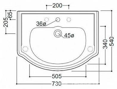 Раковина 73х54см, с 3 отв.д/смесит., (без крепл.), цв.чёрный глянцевый,  ZZ Kerasan Retro 104704*3   /  С 3 ОТВ ДЛЯ СМЕСИТ