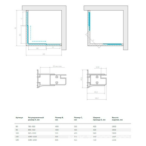 Душевое ограждение  100*100*190 см, двери раздвижные, БЕЗ поддона, профиль матовый хром, стекло прозрачное ZZ Vegas Glass ZA ZA 100 07 01