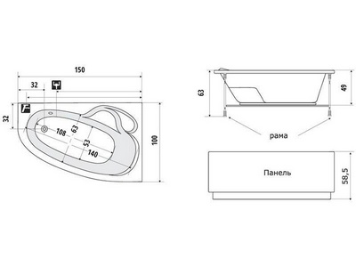 Ванна  R(правая) 170х110х58,5см, гидро+аэро+спина+ноги4 +хромтерапия, эл.кнопки GNT Bronze,эл.цифр.контроллер(каркас,экран,сифон)цв.бронза ZZ Thermolux Talia Talia 170x110  (правая) гидро +аэро +спина +ноги4 +хромтерап