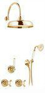 Смеситель для душа, встаив. в стену с переключ., c верхн.стацион. душем 30см, лейка, шланг, кронштейн в компл., (цв. золото),  ZZ Gaia Julia RB 8320/30 OR