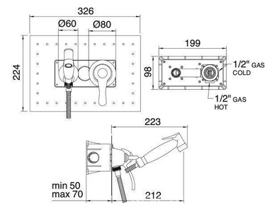 Комплект гигиенический, встраиваемый смеситель, гигиен.лейка, шланг, кронштейн, (цв. бронза),  ZZ 3M Miss 1677 UU