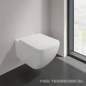 Унитаз подвесной, 375х560мм, с открытой кромкой смыва, крепёж в компл., без сиденья, (цв. R1 white ceramicplus),  Villeroy & Boch Venticello 4611R0R1