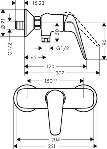 Смеситель для душа, (цв.хром),  Hansgrohe Novus 71060000