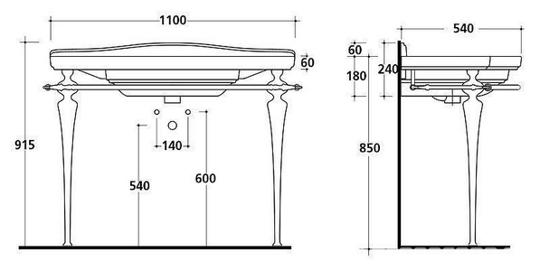 Ножки (2шт.) структура для раковины 110см, с полотенцедержателем, (металл цв. хром), крепёж в компл.,  ZZ Galassia Ethos 8444