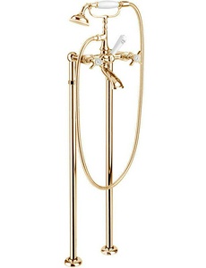 Смеситель для ванны, напольный, трубы 2шт., лейка, шланг, кронштейн в компл., (цв.антич.золото),  ZZ Gaia Victoria RN 500/C2 LU