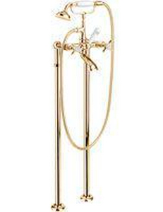 Смеситель для ванны, напольный, трубы 2шт., лейка, шланг, кронштейн в компл., (цв.антич.золото),  ZZ Gaia Victoria RN 500/C2 LU