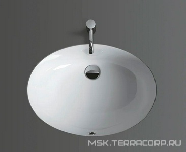 Раковина 58х43.5cм, встраиваемая в столешницу снизу, без отв. д/смес., с переливом, лекало, комплект креплений в компл., (цв. белый),  ZZ Simas Nevada S53 bi