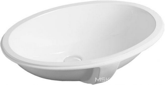 Раковина 58х43.5cм, встраиваемая в столешницу снизу, без отв. д/смес., с переливом, лекало, комплект креплений в компл., (цв. белый),  ZZ Simas Nevada S53 bi