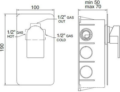 Смеситель для душа, встраиваемый в стену, (цв. чёрный/хром),  ZZ 3M Ran 2208 СC
