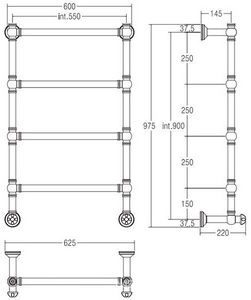 Полотенцесушитель 600(625)хh980х220мм, подвод воды int.550мм, (цв.золото), краны, крепёж в компл., (ГВС, 6 bar) Margaroli 9-442/4/600 ZZ Margaroli Armonia 9-442/4/600 GL
