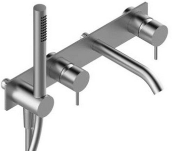 Смеситель для ванны, встраив.в стену, излив 160мм, с розеткой, шланг цв.белый, лейка в компл, БЕЗ внутр.части арт.3300 i401 AB0, (цв.нерж.сталь),  Zazzeri Z316 3300 i401 A00