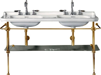 Структура металлическая, для установки под двойную раковину 150см. арт.4143хх, стекл. полка, крепёж в компл., (цв.золото),  ZZ Kerasan Waldorf 9195K2