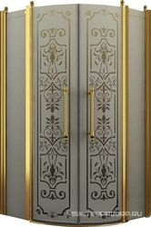 Душевое ограждение, 1/4 круга, R550, 1000х1000хh1950мм, 2 расп.двери с 2 неподв.сегм., (профиль цв. золото, стекло 6мм матовое.с прозр.рис), Malme ZZ