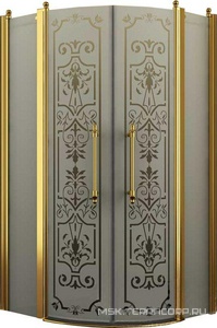 Душевое ограждение, 1/4 круга, R550, 1000х1000хh1950мм, 2 расп.двери с 2 неподв.сегм., (профиль цв. золото, стекло 6мм матовое.с прозр.рис),  ZZ Romance Collection Malme ML.R1.100.FGTP G КЛАССИКА
