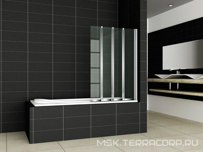 Штора на ванну, 4-х секционная, складная, 1000хh1400мм, "Правая"/"Левая", (профиль цв.хром, стекло 5мм прозрачное),  Cezares Pratico PRATICO-V-4-100/140-C-Cr