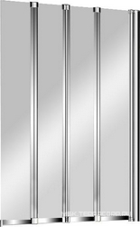 Штора на ванну, 4-х секционная, складная, 1000хh1400мм, "Правая"/"Левая", (профиль цв.хром, стекло 5мм прозрачное), Pratico