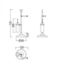 Гарнитур для туалета, напольный, свободностоящий (ёрш и держатель для т/б), (латунь)  ZZ Devon & Devon Single SL12OT