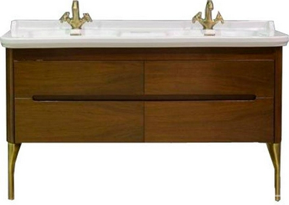 Тумба подвес., для устан. под 2-ю раков. 150см. арт.4143 хх, 1 выдв.ящик, 1откидн.дверь, без ножек, крепёж в компл., (цв.орех),  ZZ Kerasan Waldorf 919146