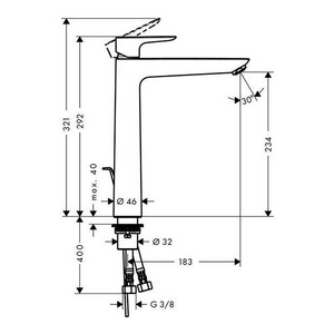 Смеситель для раковины, Высокий, 240, излив 183хh234мм, с д/к, (цв.хром),  Hansgrohe Talis E 71716000