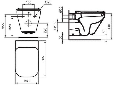 Унитаз подвесной 360х565мм, глубокий смыв, скрытый монтаж (сидение с микролифтом арт.K7065 + креп. арт.TT0299327 в компл.),TONIC II ZZ Ideal Standard Tonic II K316701
