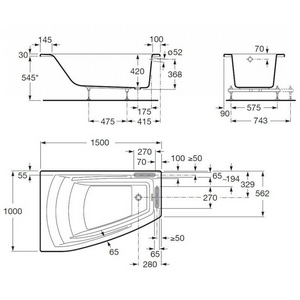 Акриловая ванна HALL 150х100 см, левая, (БЕЗ монтажного комплекта и панели) ZZ Roca Hall ZRU9302864